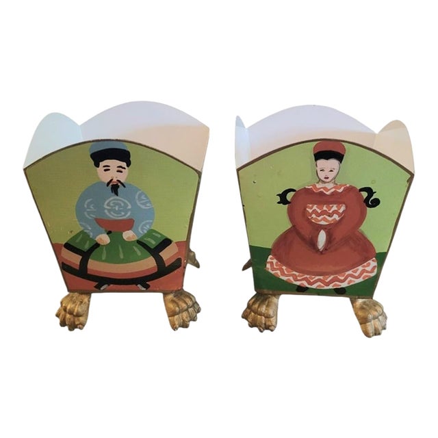 Adorable Small Empress and Emperor Whimsical Regency Cache Pots by Dana Gibson- A Pair For Sale