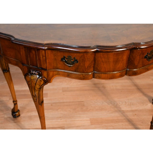 1920 Antique English Regency Burl Walnut Console Table One Drawer Accent Table For Sale - Image 11 of 15