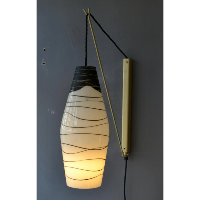 Mid-Century Czech Black & White Hand Painted Glass Wall Lights, Set of 2 For Sale - Image 9 of 12