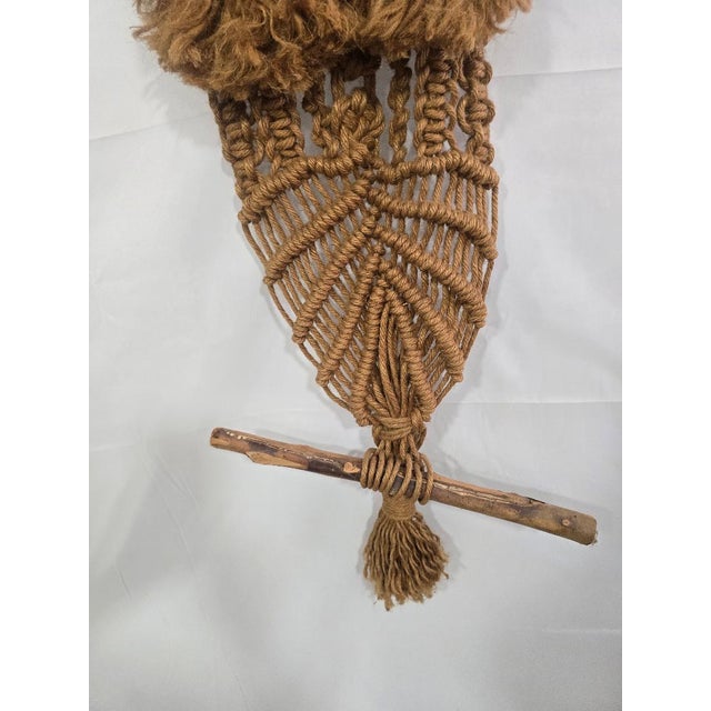 Mid-Century Modern Large Vintage 1970s Macramé Owl Wall Hanging – Boho Fiber Art, 46” Tall For Sale - Image 3 of 3