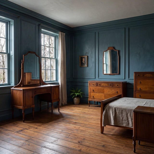 Late 19th century American vanity executed in the Federal and Sheraton tradition. The piece features a compact dressing-...