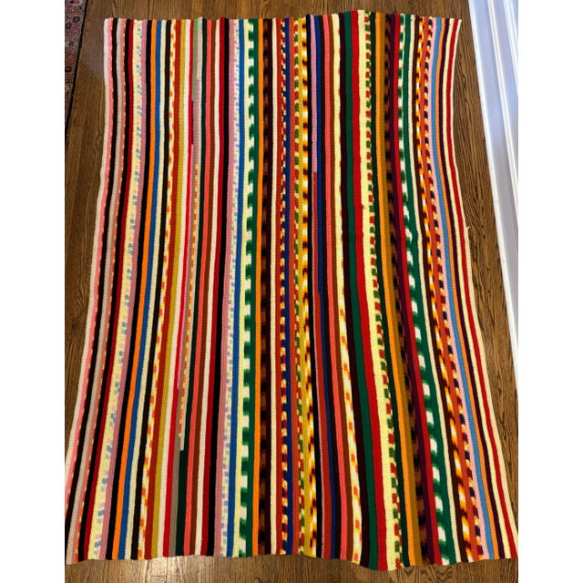 Mid 20th Century Hand Crocheted Large Rainbow Afghan Blanket For Sale - Image 9 of 11