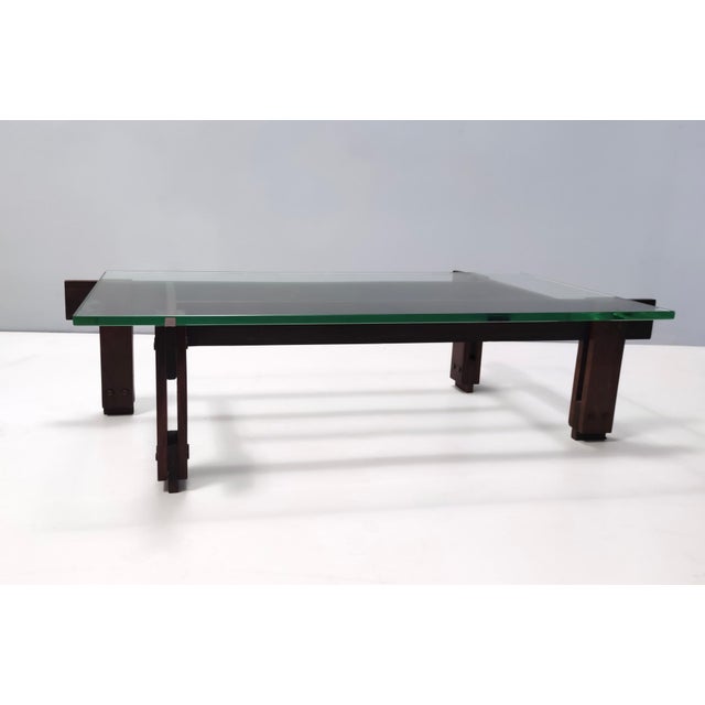 Brown Walnut Coffee Table with Rectangular Glass Top, Italy, 1950s For Sale - Image 8 of 15