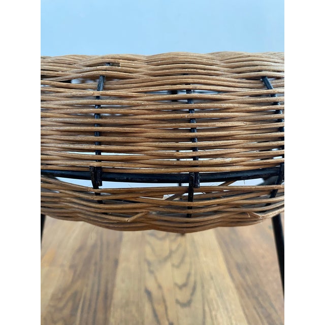 Mid-Century Modern Mid-Century Modern French Woven Rattan Tripod Stool For Sale - Image 3 of 8