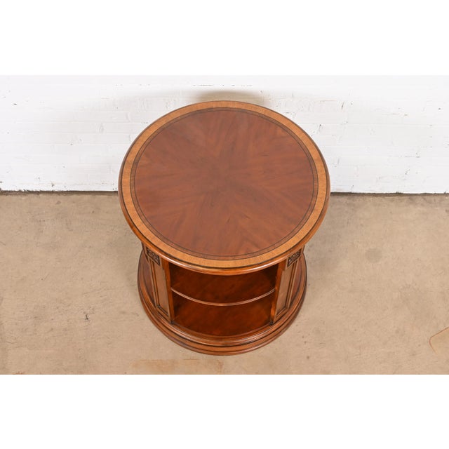 Brown Ethan Allen Regency Carved Banded Mahogany Three-Tier Drum Side Table For Sale - Image 8 of 13