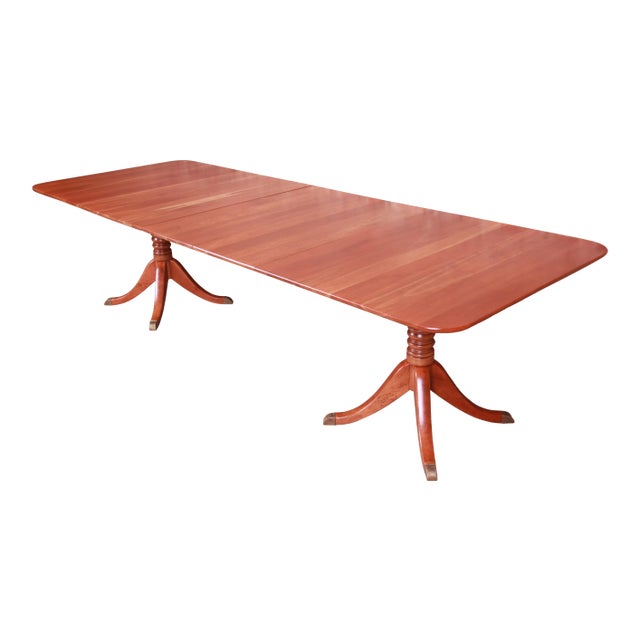 Stickley Georgian Cherry Wood Double Pedestal Extension Dining Table, Newly Refinished For Sale
