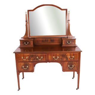 Antique Edwardian Mahogany Dressing Table & Mirror, 1900s For Sale