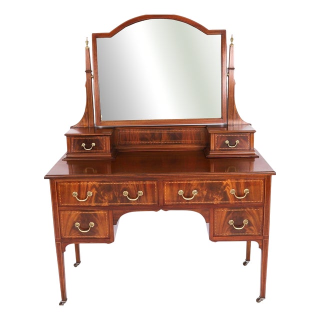 Antique Edwardian Mahogany Dressing Table & Mirror, 1900s For Sale
