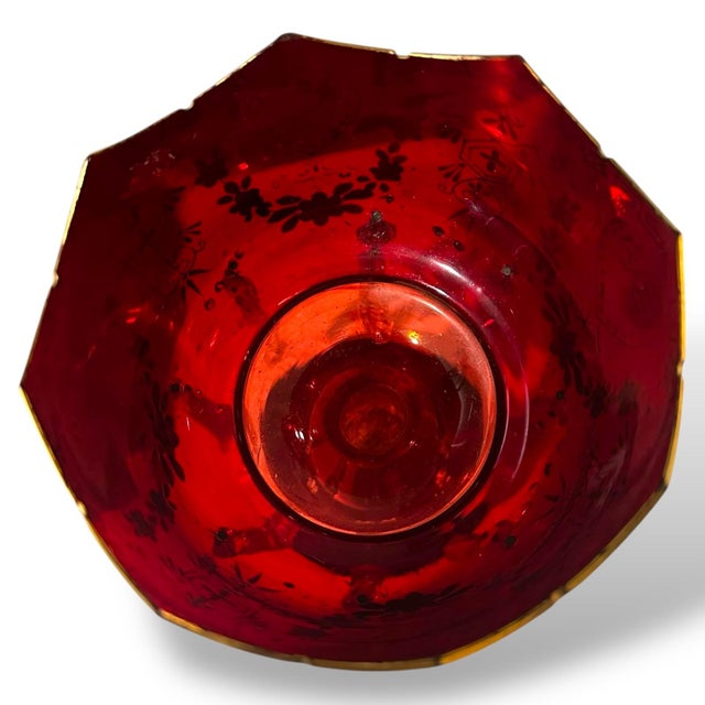 Pair of Victorian Bohemian Ruby Glass Mantel Lusters With Original Prisms, C. 1880 For Sale - Image 9 of 14