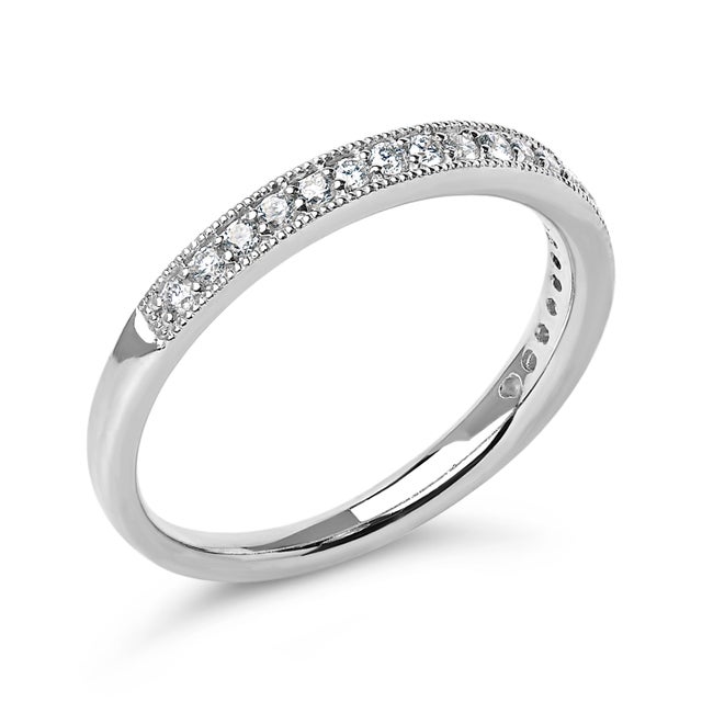 Contemporary 14K White Gold 1/4 Cttw Round Diamond Milgrain Wedding Band (I-J Color, SI2-I1 Clarity) - Size 5 For Sale - Image 3 of 6