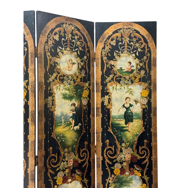 Late 20th Century Late 20th Century Ornate Four-Panel Folding Room Divider For Sale - Image 5 of 5