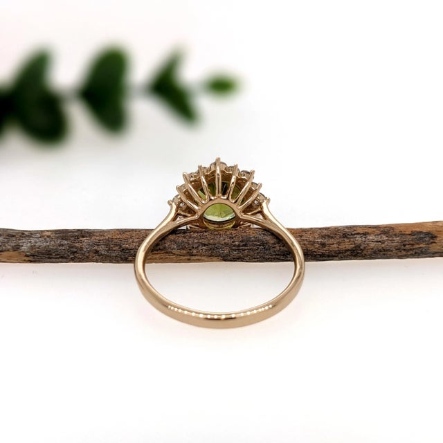 2ct Peridot Ring W Natural Diamond Halo in Solid 14k Yellow Gold Round Size 6.75 For Sale In Columbus - Image 6 of 7