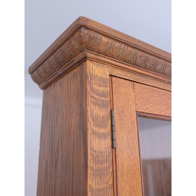 Antique English Oak Glazed Bookcase | Circa 1910 For Sale - Image 9 of 12