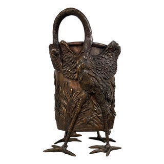 Bronze Crane Cachepot / Wine Cooler – Sculptural Bird Ice Bucket or Planter - 16 in H For Sale