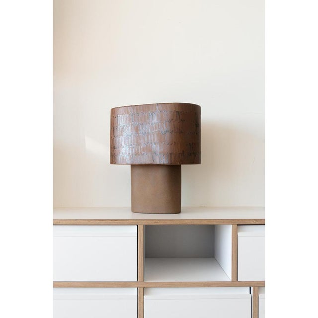 Brown Medium Table Lamp in Stoneware with Hand-Painted Glaze by Lucas Huillet For Sale - Image 11 of 15