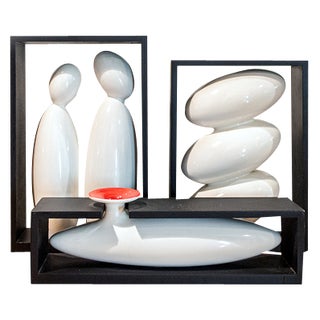 Ceramic and Wood Sculptures by P.A. Crespi, 1960s, Set of 3 For Sale