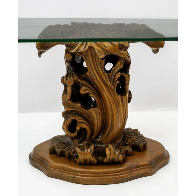 Mid-Century Modern Carved Wooden Base Coffee Table For Sale - Image 6 of 10