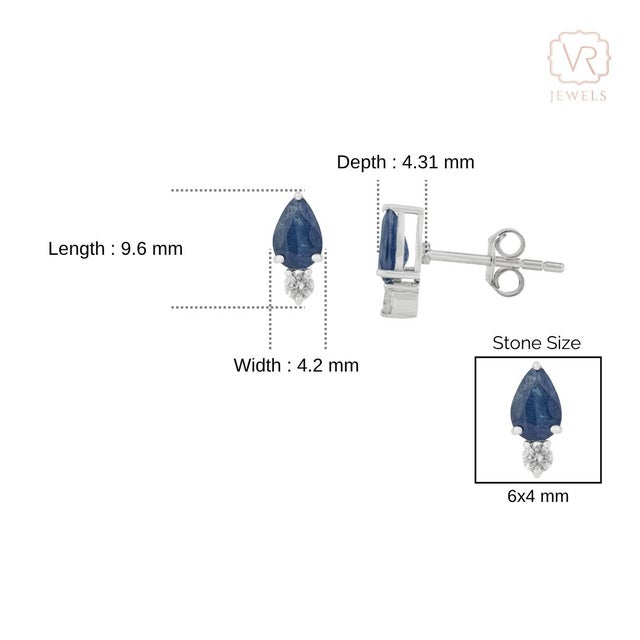 Minimalist 1.08ct Pear-Cut Blue Sapphire & Diamond Stud Earrings 14k Gold- A Pair For Sale - Image 11 of 15