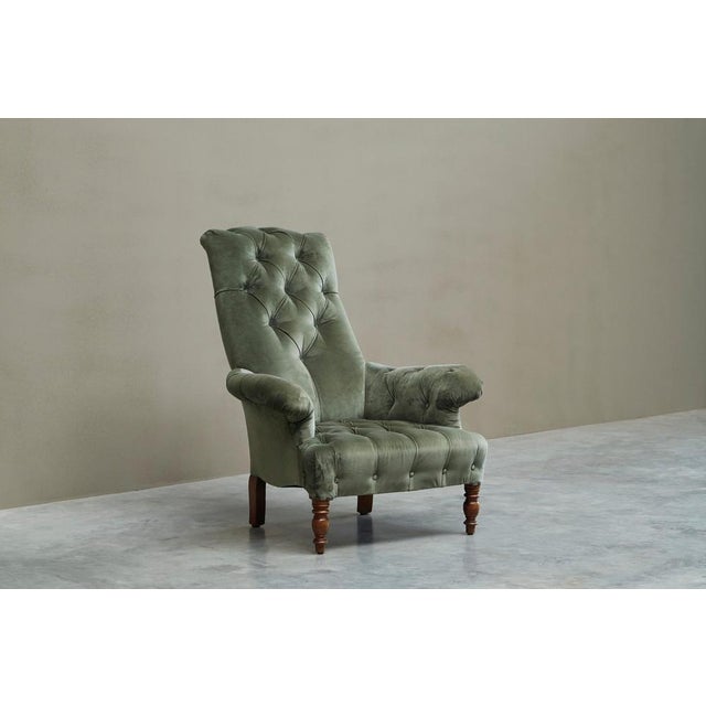 Rare horrix brothers lounge chair in olive green velvet the netherlands mid 19th century a rare lounge chair of...
