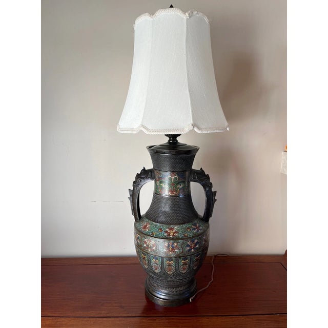 Large 42" Chinese CloisonnÃ© & Bronze Taotie Hu Vase Table Lamp For Sale In San Francisco - Image 6 of 15