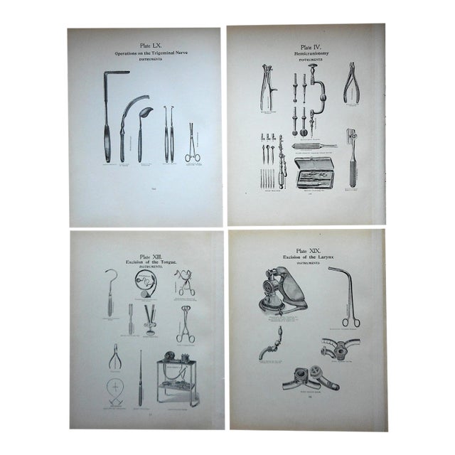 Authentic Antique Lithographs-Surgical Tools-1906-Set of 4 For Sale