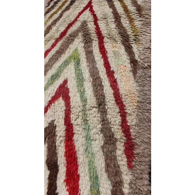 Textile Mid 20th Century Vintage Turkish Tulu Runner With Tribal Design in Cream, Green, Red and Brown For Sale - Image 7 of 13
