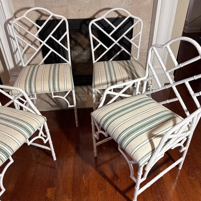 1970s Set of 4 Faux Bamboo Chippendale Arm Chairs For Sale In Atlanta - Image 6 of 12