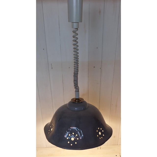 Vintage Adjustable Ceiling Lamp with Blue-Grey Ceramic Shade on Plastic Mount, 1970s For Sale - Image 3 of 7
