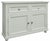 Beautifully refinished two-door sideboard cabinet, professionally painted in Sherwin-Williams Sea Spray, a soft,...