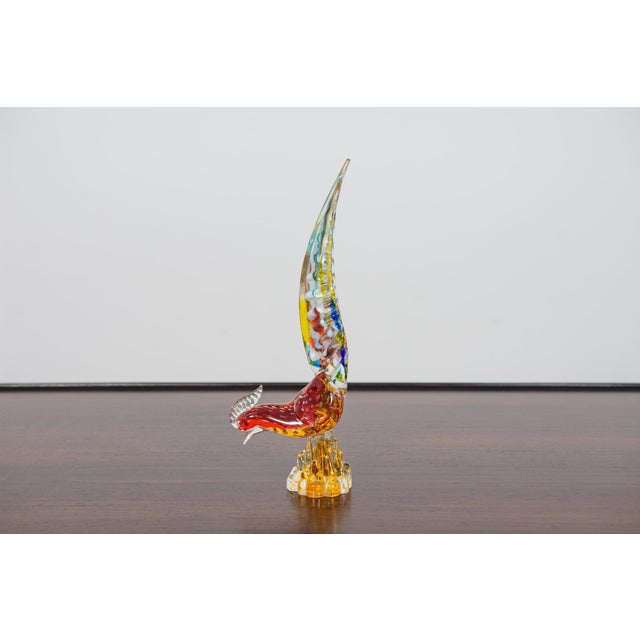 Beautiful multi-colored pheasant sculpture made of Italian Murano art glass. Documented by designer Alfredo Barbini. The...
