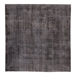 Vintage Persian Overdyed Handmade Gray Geometric Square Wool Rug For Sale