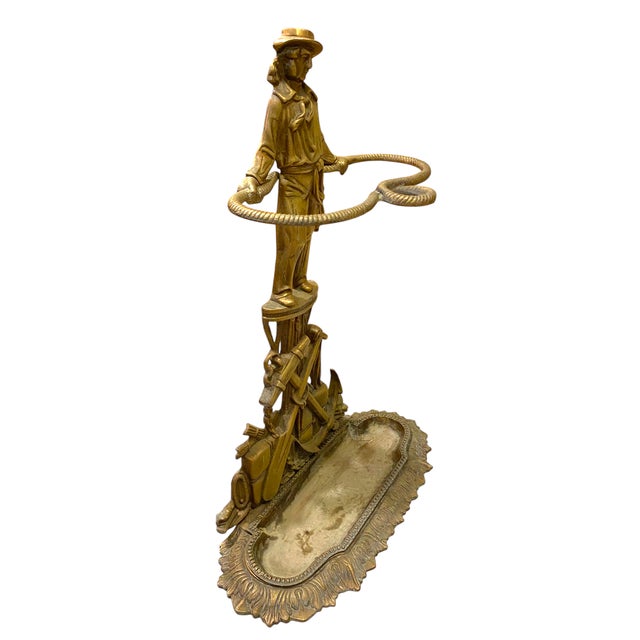 Early 20th Century French Gilt Bronze Umbrella Stand 26"h Nautical Sailor Anchor Decor Antique For Sale - Image 13 of 17
