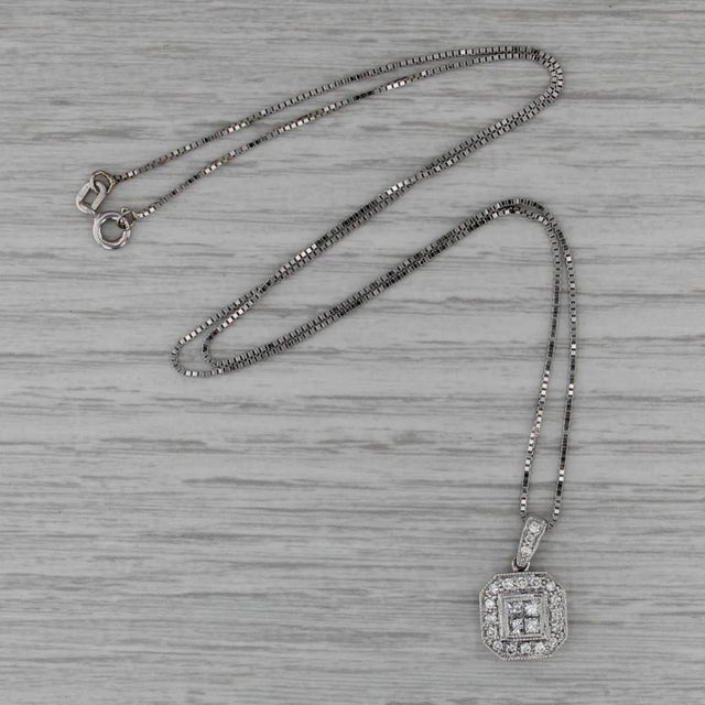0.50ctw Princess Diamond Halo Pendant Necklace 14k White Gold 18" Box Chain For Sale In Greensboro - Image 6 of 6