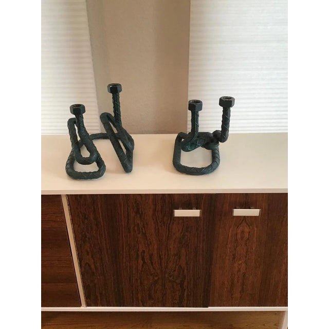 Vintage Modern Metal Candle Holders - A Pair For Sale - Image 10 of 11