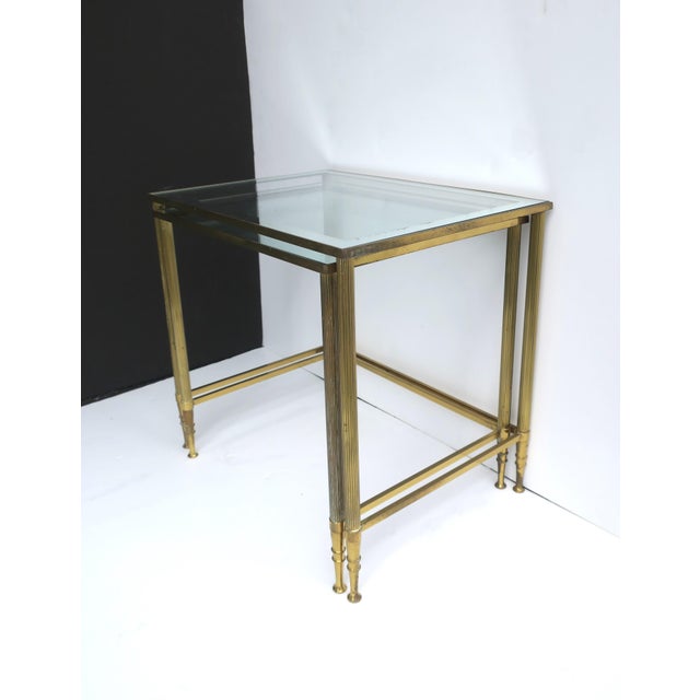 Brass Glass Nesting Tables Maison Jansen Style, Set For Sale - Image 10 of 12