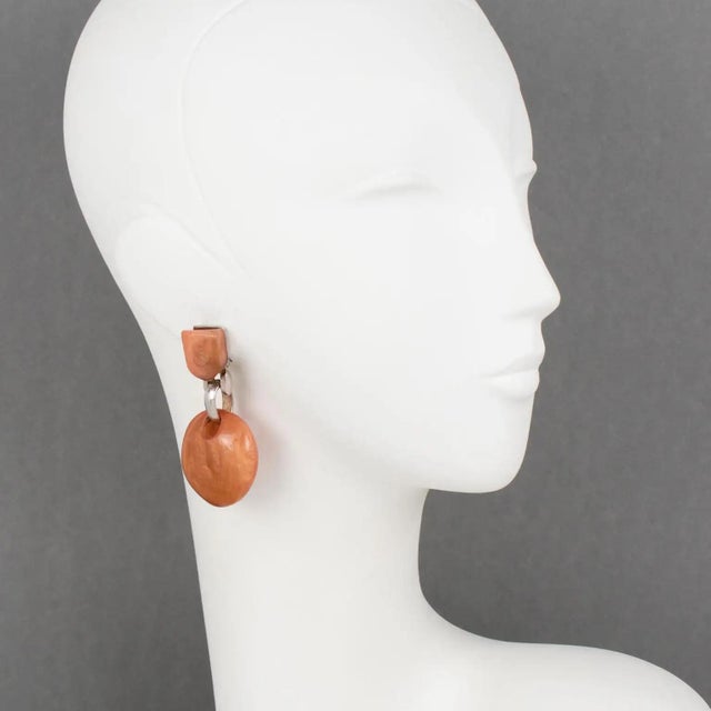 Dominique Denaive Orange Resin and Metal Dangle Clip Earrings For Sale - Image 9 of 9