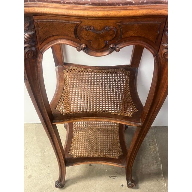 Turn of the Century Walnut Hand Caned Marble Top Table For Sale - Image 4 of 6
