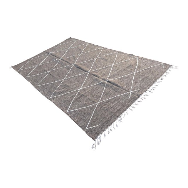 Mid-Century Modern Flatweave Moroccan Kilim Rug - 9.6 X 5.91 Ft For Sale