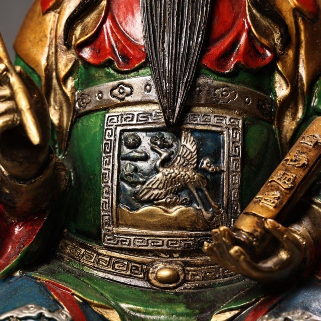 Late 19th Century Late 19th Century Polychrome Bronze Wenchang Dijun Statue, Taoist Deity, 3.6kg For Sale - Image 5 of 9