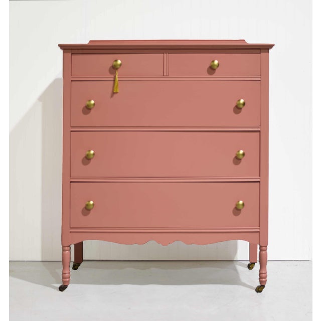 French Country Mid Century French Country Style Dresser in Pink - Newly Painted For Sale - Image 3 of 12