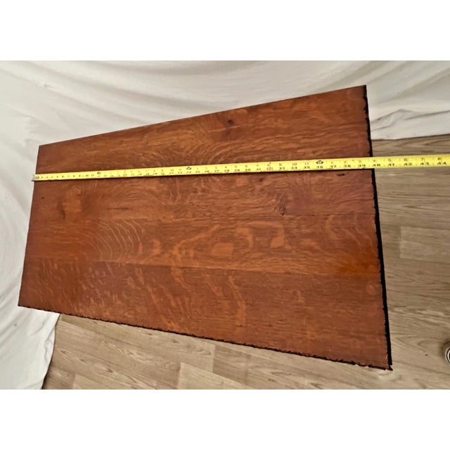 Early 20th Century Victorian Style Desk Two Drawers Quarter Sawed Tiger Oak Petite Size Hand Carved Top For Sale - Image 10 of 11