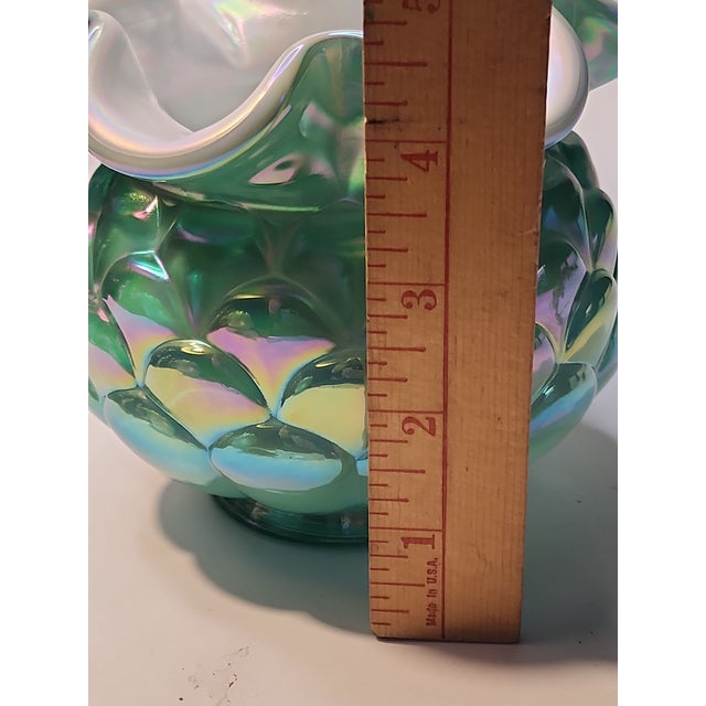 Glass Artichoke Vintage Fenton Jacqueline Opalescent Cased Glass Green Vase Bowl For Sale - Image 7 of 10