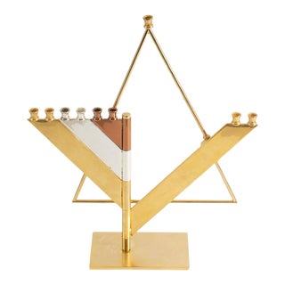 Lidar Israel Modernist Gold and Silver Plated Hanukkiah Hanukkah Menorah For Sale