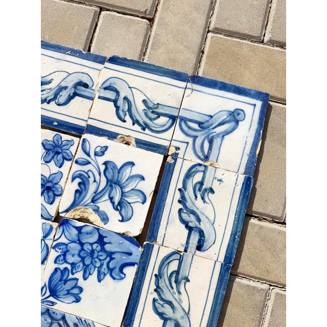 18th Century Portuguese Baroque Blue & White Flower Basket Tile Panel For Sale - Image 13 of 14
