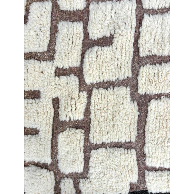 Textile Postmodern Hand-Knotted Moroccan Berber Runner Wool Carpet For Sale - Image 7 of 9
