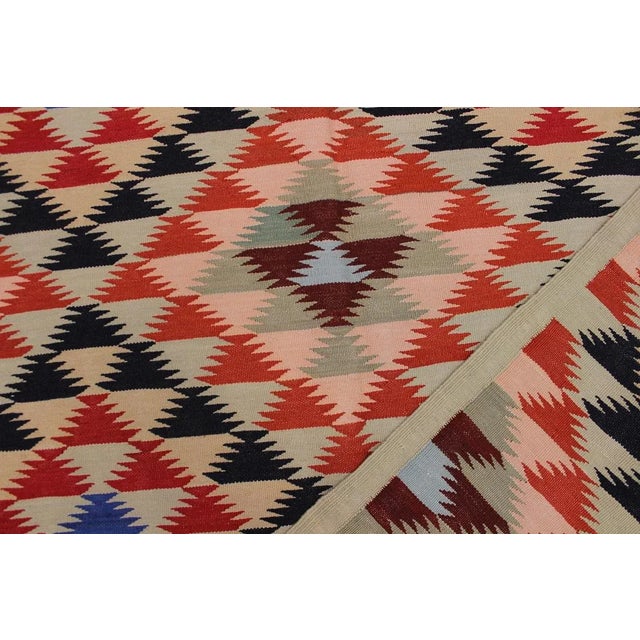 Textile Geometric Kilim Hand-Woven Wool Rug -4'7" X 6'5" For Sale - Image 7 of 8