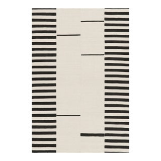 Rug & Kilim’s Contemporary Kilim With Textural Cream and Black Stripes For Sale