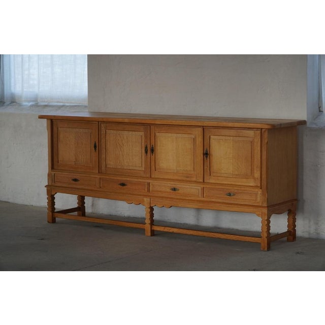 Brown Low Mid-Century Danish Brutalist Sideboard in Oak by Henning Kjærnulf, 1960s For Sale - Image 8 of 18