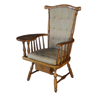 1960's Heywood Wakefield Windsor Back Maple Writing Desk Arm Chair With Drawer For Sale