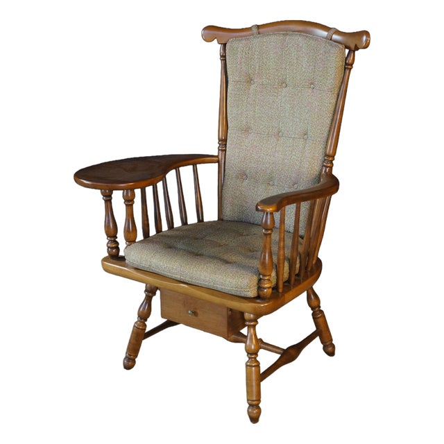 1960's Heywood Wakefield Windsor Back Maple Writing Desk Arm Chair With Drawer For Sale